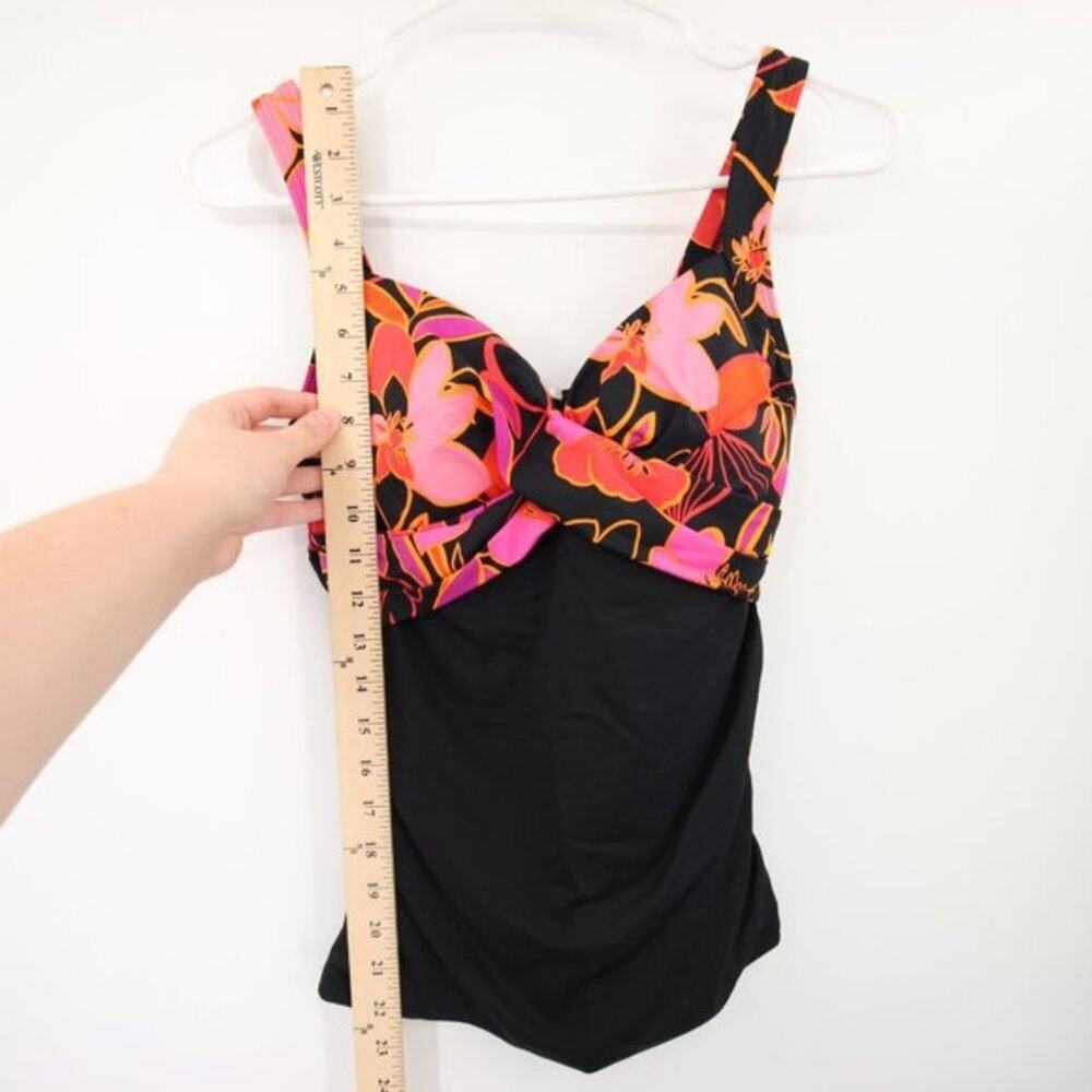 Lands End Black Pink Floral Criss Cross Twist Swim Tankini Top Size 4 D NWOT - Picture 4 of 8